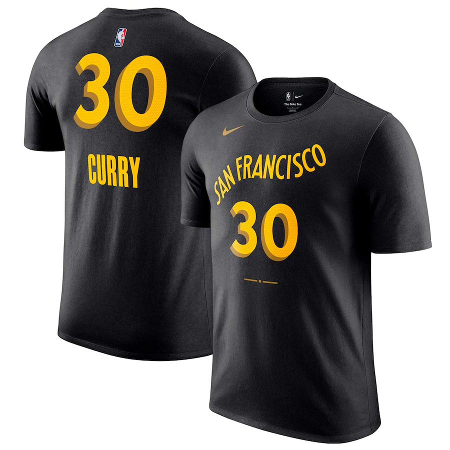 Men's Golden State Warriors #30 Stephen Curry Black 2023/24 City Edition Name & Number T-Shirt